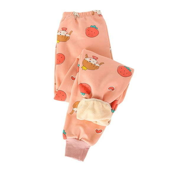 SonxaHe Little Boy Girl Pants Fleece Warm Cartoon Print Elastic Waist Pants Kids Warm Outerwear Autumn and Winter Pants Pink,Sized 5-6