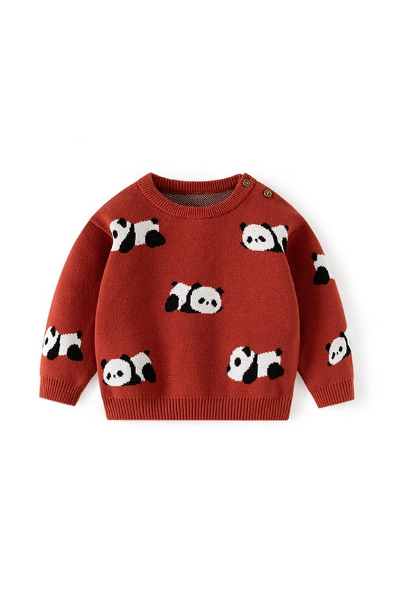 Little Boy Girl Sweater Panda Pattern Crew Neck Knit Pullover Top Child Cute Warm Cozy Fall Winter Sweaters Red,Sized 5-6