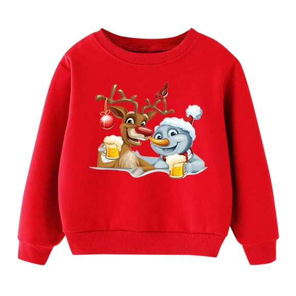 SonxaHe Little Boy Girl Sweatshirt Christmas Letter Print Long Sleeve Party Soft Cozy Unisex Sweatshirts Blue,Sized 6-7