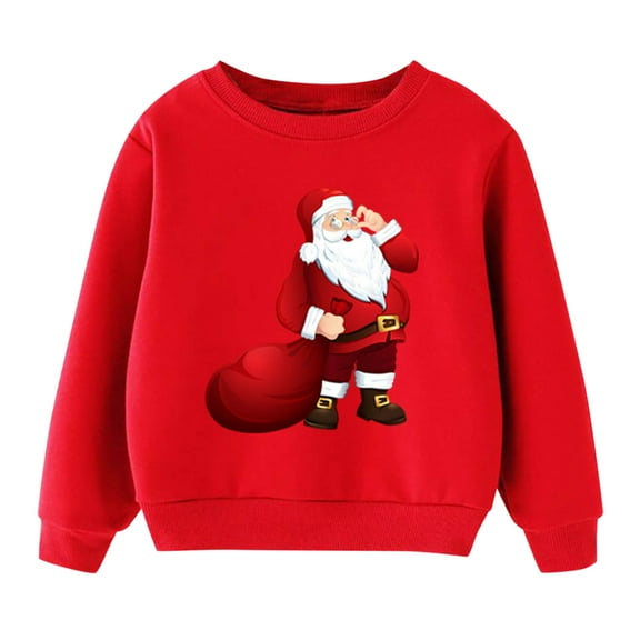 SonxaHe Little Boy Girl Sweatshirt Christmas Letter Print Long Sleeve Party Soft Cozy Unisex Sweatshirts Red,Sized 6-7
