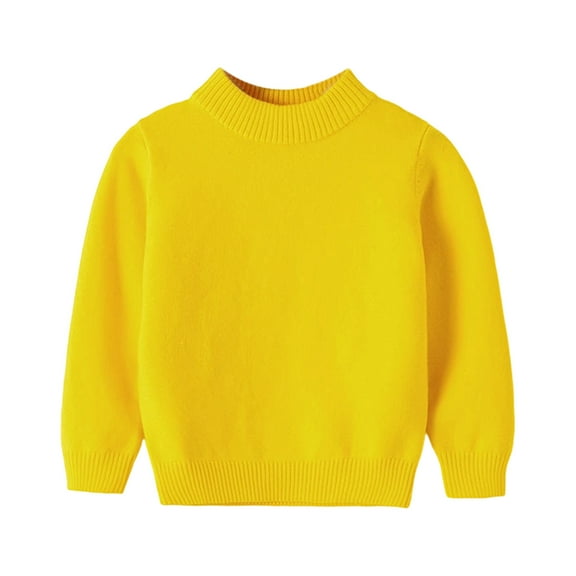 SonxaHe Little Boy Sweater Mid Neck Long Sleeve Loose Knit Top Soft Warm Comfy Autumn Winter Casual Sweaters Yellow,Sized 6-7