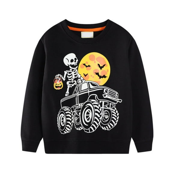 SonxaHe Little Boy Sweatshirt Halloween Cartoon Luminous Print Long Sleeve Soft Cozy Casual Sweatshirt Black,Sized 5-6