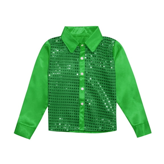 SonxaHe Little Boy's Jacket Sequins Dance Lapel Button Jacket Children Holiday Jazz Dancewear Costume Jackets Green,Sized 7-8