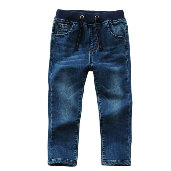 SonxaHe Little Boy's Jeans Elastic Waist Straight Leg Denim Trousers Kids Active Autumn Streetwear Jeans Blue,Sized 5-6