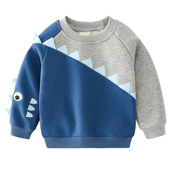 SonxaHe Little Boy's Sweatshirt Shark Print Long Sleeve Shirt Soft Cozy Warm Fall Winter Sweatshirt Blue,Sized 5-6