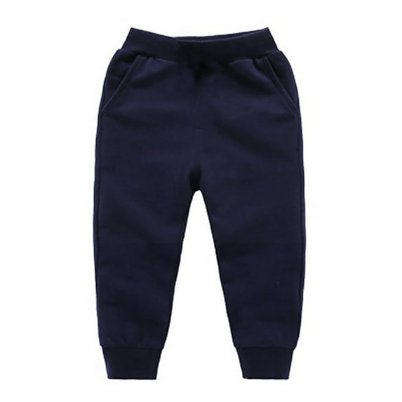 SonxaHe Little Boys' Girls Pants Stretch Waist Jogger Pants Children Solid Loose Warm Unisex Trousers Blue,Sized 6-7