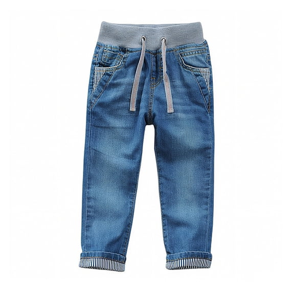 SonxaHe Little Boys Jeans Straight Leg Elastic Mid Waist Denim Pants Children Athletic Comfortable Spring Casual Jeans Blue,Size 5-6 Y