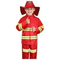 thumbnail image 1 of SonxaHe Little Boys' Outfits Fireman Role Play Long Sleeve Jacket Trousers with Hat Party Casual Outfit Set,3-Piece Red,Sized 7-8, 1 of 5