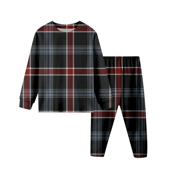 SonxaHe Little Boys Outfits Plaid Pullover Loose Top Pants Child Homewear Fall Soft Cozy Sleepwear Outfit Set Blue,Sized 5-6