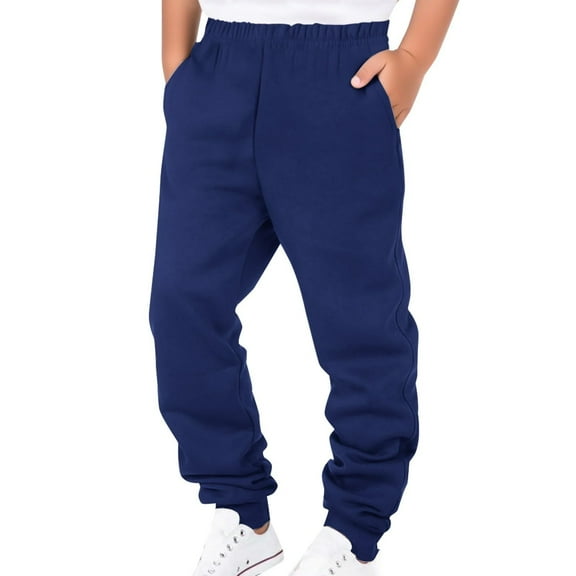 SonxaHe Little Boys Pants Fleece Lined Warm Elastic Waist Jogger Sweatpants Child Soft Loose Soft Athletic Comfy Pants Blue,Sized 7-8