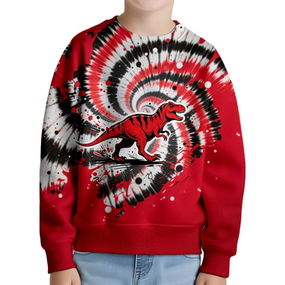 SonxaHe Little Boys Sweatshirt Cartoon Dinosaur Pattern Long Sleeve Relaxed Comfy Streetwear Fall Tops Red,Sized 5-6