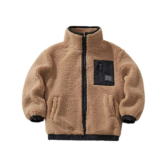 SonxaHe Little Boys' Winter Coats Fleece Lined Sherpa Jackets Child Warm Soft Autumn Winter Outdoor Coats Brown,Sized 6-7