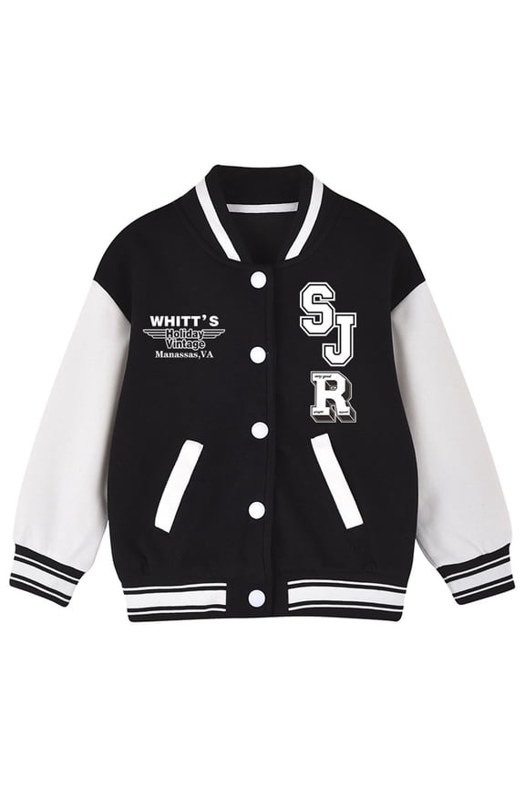 Little Girl Boy Bomber Jacket Letter Prints Colorblock Jacket Child Lightweight Comfy Outerwear Autumn Jackets Black,Sized 5-6