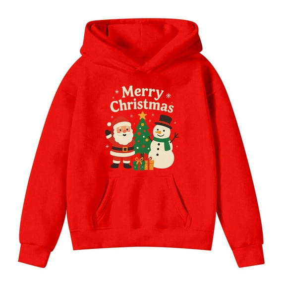 SonxaHe Little Girl Boy Hoodie Christmas Cartoon Print Long Sleeved Hooded Shirt Kids Holiday Cozy Soft Warm Party Hoodies Pink,Sized 5-6