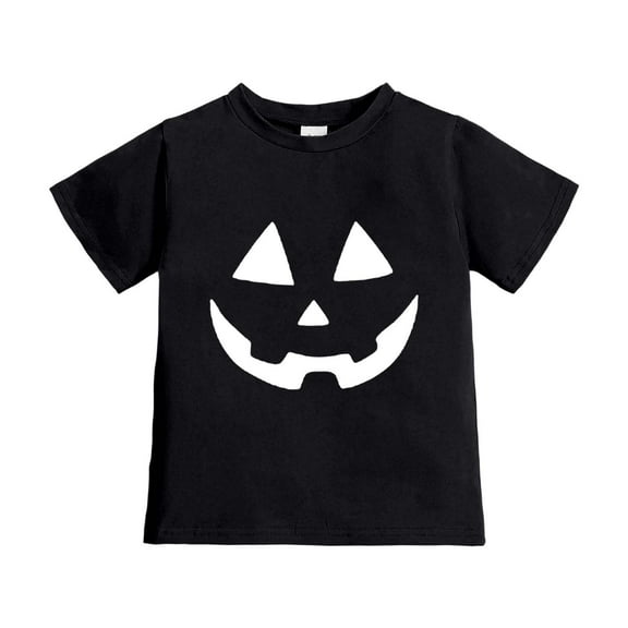 SonxaHe Little Girl Boy T Shirt Halloween Pumpkin Face Print Short Sleeve Tshirt Holiday Party Comfy Tee Black,Sized 6-7