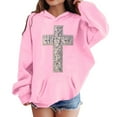 thumbnail image 1 of SonxaHe Little Girl Hooded Sweatshirt Long Sleeve Cross Prints Comfy Fall Winter Drop Shoulder Hoodie Pink,Sized 5-6, 1 of 3