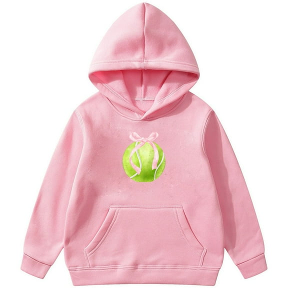 SonxaHe Little Girl Hoodies Cartoon Print Long Sleeve Outerwear Soft Hooded Sweatshirt with Pockets Pink,Sized 5-6