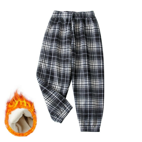 SonxaHe Little Girl' Pants Warm Elastic Waist Wide Leg Plaid Pants Kids Loose Casual Trousers Gray,Sized 6-7