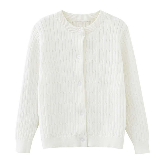 SonxaHe Little Girl' School Sweater Solid Button Front Knitted Cardigan Children Classic Outerwear Fall Sweaters White,Sized 5-6