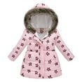 thumbnail image 1 of SonxaHe Little Girl Winter Coat Thick Warm Hooded Floral Prints Long Coats Kids Soft Quilted Windproof Puffer Coats Pink,Sized 6-7, 1 of 6