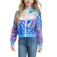 thumbnail image 1 of SonxaHe Little Girl's Bomber Jackets Sequin Colorblock Zipper Long Sleeve Jacket Kids Party Dancewear Holiday Jackets Blue,Sized 6-7, 1 of 7