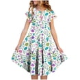 thumbnail image 1 of SonxaHe Little Girl's Dresses Flutter Sleeve Flowy Graphic Dress for Summer Party Beach Sun Dresses for Teen Youth White,Size 6-15 Y, 1 of 4