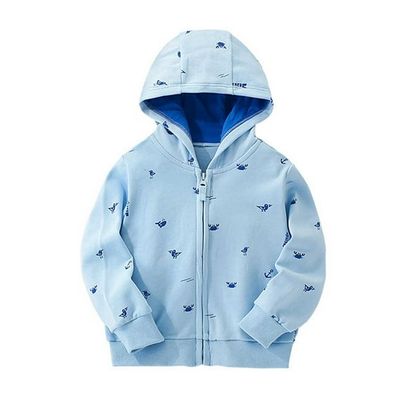 SonxaHe Little Girl's Jackets Cartoon Prints Hooded Zip Up Jackets Kids Coay Soft Lightweight Outdoor Jacket Blue,Sized 6-7