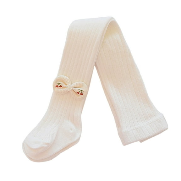 SonxaHe Little Girl's Leggings 3D Bow Stretchy Knitted Tights Children School Wear Outerwear Autumn Winter Cozy Leggings White,Sized 5-6