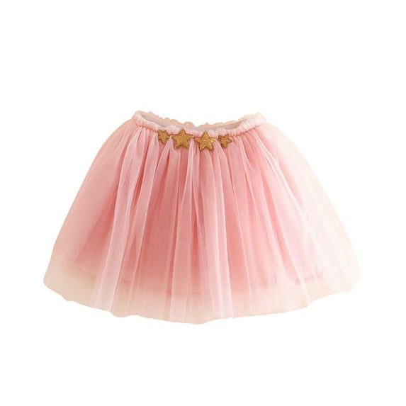 SonxaHe Little Girl's Skirt 3D Star Dancewear Party Ballet Dance Tutu Skirt Child Elastic Waist Swing Tulle Skirts Pink,Sized 6-7