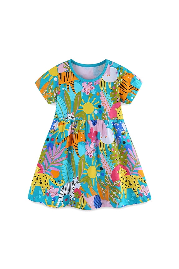 Little Girls' Dress Short Sleeve Animal Prints Crew Neck Dresses Summer Dance Party Beach Dress