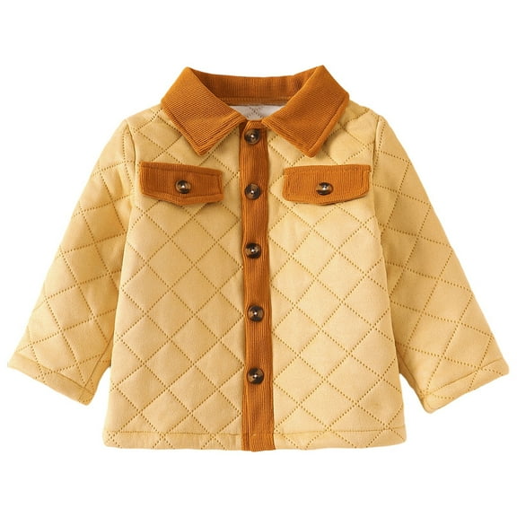 SonxaHe Little Girls Jackets Corduroy Collar Button Quilted Jackets Kids Warm Thick Outdoor Autumn Winter Jacket Beige,Sized 5-6