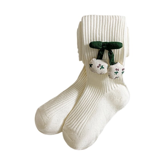 SonxaHe Little Girls Leggings Cherry Stretchy Active Knitted Tights Children Soft Cozy Fall Winter Outerwear Leggings Beige,Sized 6-8