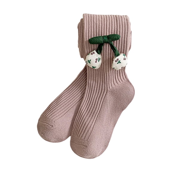 SonxaHe Little Girls Leggings Cherry Stretchy Active Knitted Tights Children Soft Cozy Fall Winter Outerwear Leggings Pink,Sized 6-8