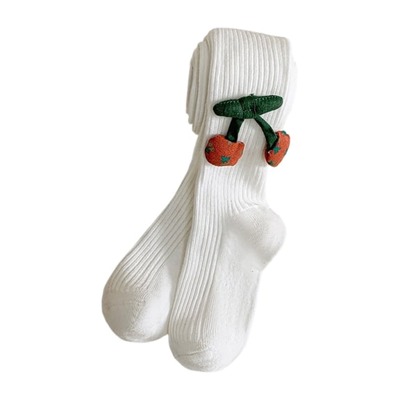 SonxaHe Little Girls Leggings Cherry Stretchy Active Knitted Tights Children Soft Cozy Fall Winter Outerwear Leggings White,Sized 6-8