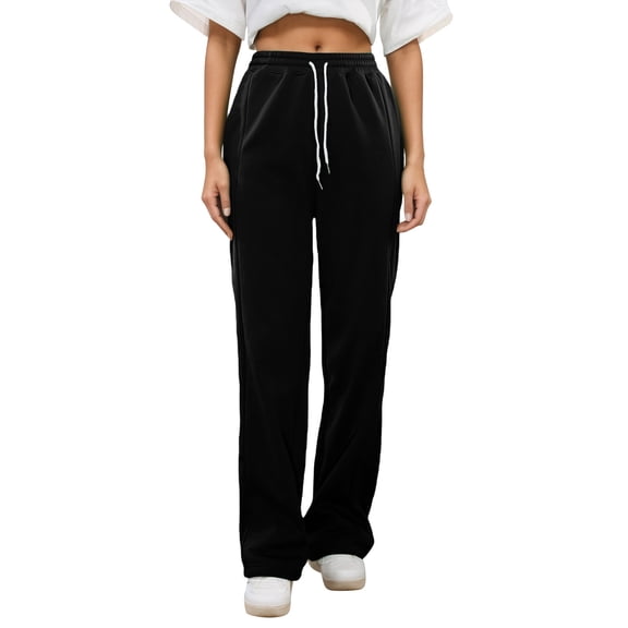 SonxaHe Little Girls Pants Drawstring Elastic Waist Straight Leg Casual Sports Spring Fall Sweatpants Black,Sized 5-6