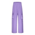 thumbnail image 1 of SonxaHe Little Girls Pants Elastic Waist Loose Jogger Cargo Pants with Pockets Kids Casual Active Sweatpants Purple,Sized 5-6, 1 of 7