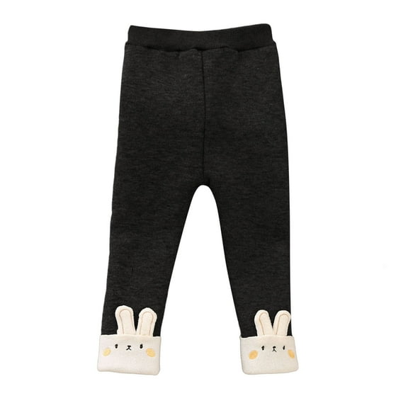 SonxaHe Little Girls Pants Fleece Lined Warm Thermal Bunny Print Leggings Child Soft Cozy Skinny Outdoor Trousers Black,Sized 6-7