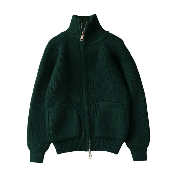 SonxaHe Little Girls' Sweaters Solid Stand Collar Zip Cable Knit Cardigan Child Warm Cozy Fall Winter Sweater Green,Sized 6-7