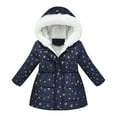 thumbnail image 1 of SonxaHe Little Girls Winter Coat Fur Trim Hooded Thicken Windproof Zipper Jackets Kids Warm Soft Outwear Puffer Coast Blue,Sized 6-7, 1 of 7