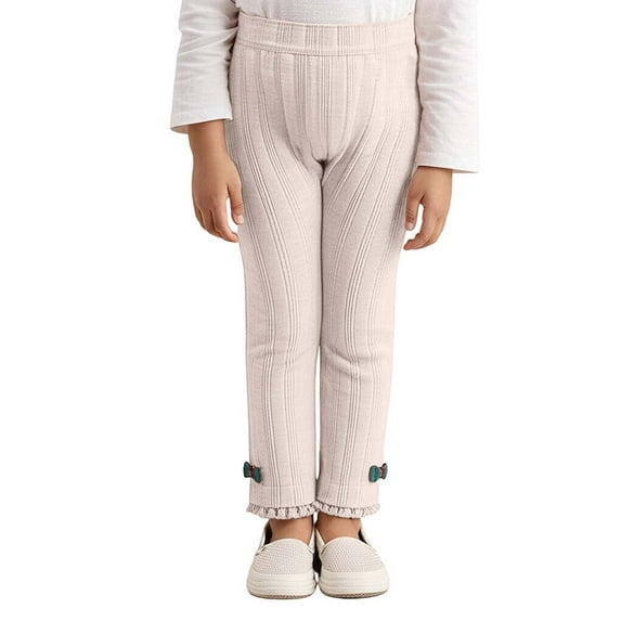 SonxaHe Little Little Girl Pants Bow Lace High Waist Stretch Active Leggings Kids Soft Comfortable Fall Winter Trousers White,Sized 5-6