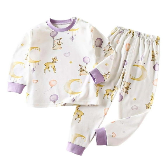 SonxaHe Newborn Boy Girl Outfits Cartoon Prints Long Sleeve Tshirt Pants Child Home Wear Autumn Winter Sleepwear Outfits Purple,Sized 3-6 M