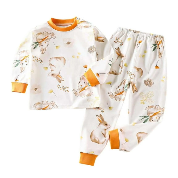 SonxaHe Newborn Boy Girl Outfits Cartoon Prints Long Sleeve Tshirt Pants Child Home Wear Autumn Winter Sleepwear Outfits Yellow,Sized 3-6 M