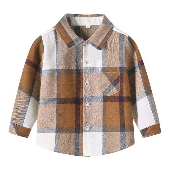 SonxaHe Newborn Boy' Shirt Plaid Open Front Lapel Collar Tops with Pockets Children Loose Lightweight Cozy Shirts Yellow,Sized 3-6 M