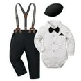 thumbnail image 1 of SonxaHe Newborn Boy's Outfit Set Long Sleeve Lapel Bodysuit Suspenders Pants Baby Formal Comfy Party Autumn Outfits,4-Piece White,Sized 6-12 M, 1 of 5
