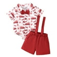 thumbnail image 1 of SonxaHe Newborn Boy's Outfits Valentine'S Day Heart Prints Short Sleeve Romper Suspenders Shorts Newborn Holiday Party Outfits Red,Sized 6-12 M, 1 of 6
