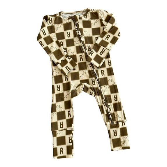 SonxaHe Newborn Boys Bodysuit Cartoon Print Long Sleeve Zip Up Romper Baby Spring Soft Comfortable Jumpsuit Clothes Brown,Size 3-6 M