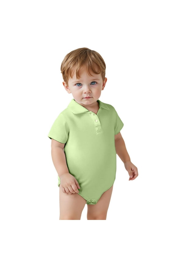 Newborn Boys' Bodysuit Summer Solid Short Sleeve Polo Lapel Romper Baby Beach School Party Jumpsuit Clothes Green,Size 3-6 M
