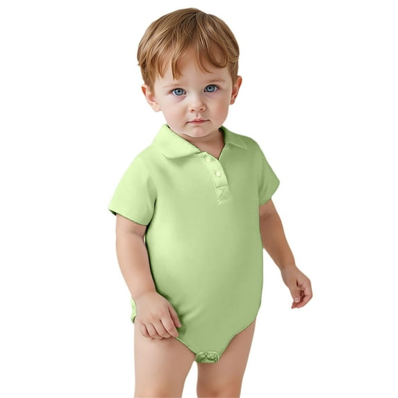 SonxaHe Newborn Boys' Bodysuit Summer Solid Short Sleeve Polo Lapel Romper Baby Beach School Party Jumpsuit Clothes Green,Size 3-6 M