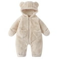 thumbnail image 1 of SonxaHe Newborn Boys Flannel Outfits Winter Fleece Warm Bear Hooded Romper Baby Soft Cozy Sleepwear Homewear Outfit Set Beige,Sized 0-3 M, 1 of 8