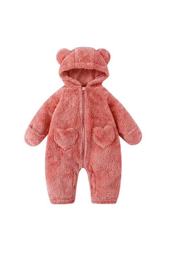 Newborn Boys Flannel Outfits Winter Fleece Warm Bear Hooded Romper Baby Soft Cozy Sleepwear Homewear Outfit Set Pink,Sized 0-3 M